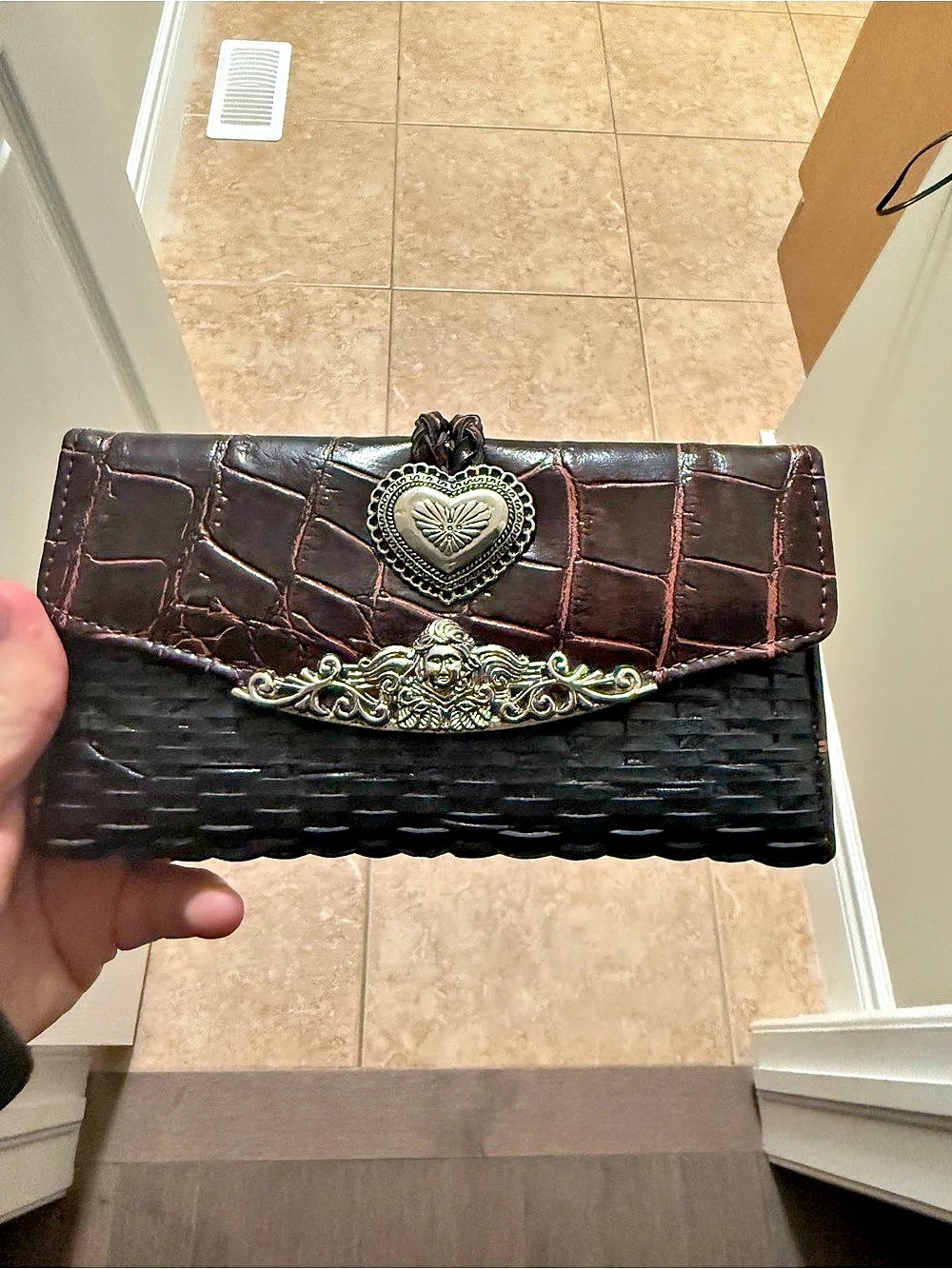 Vintage Brighton Textured Wallet in Black & Brown